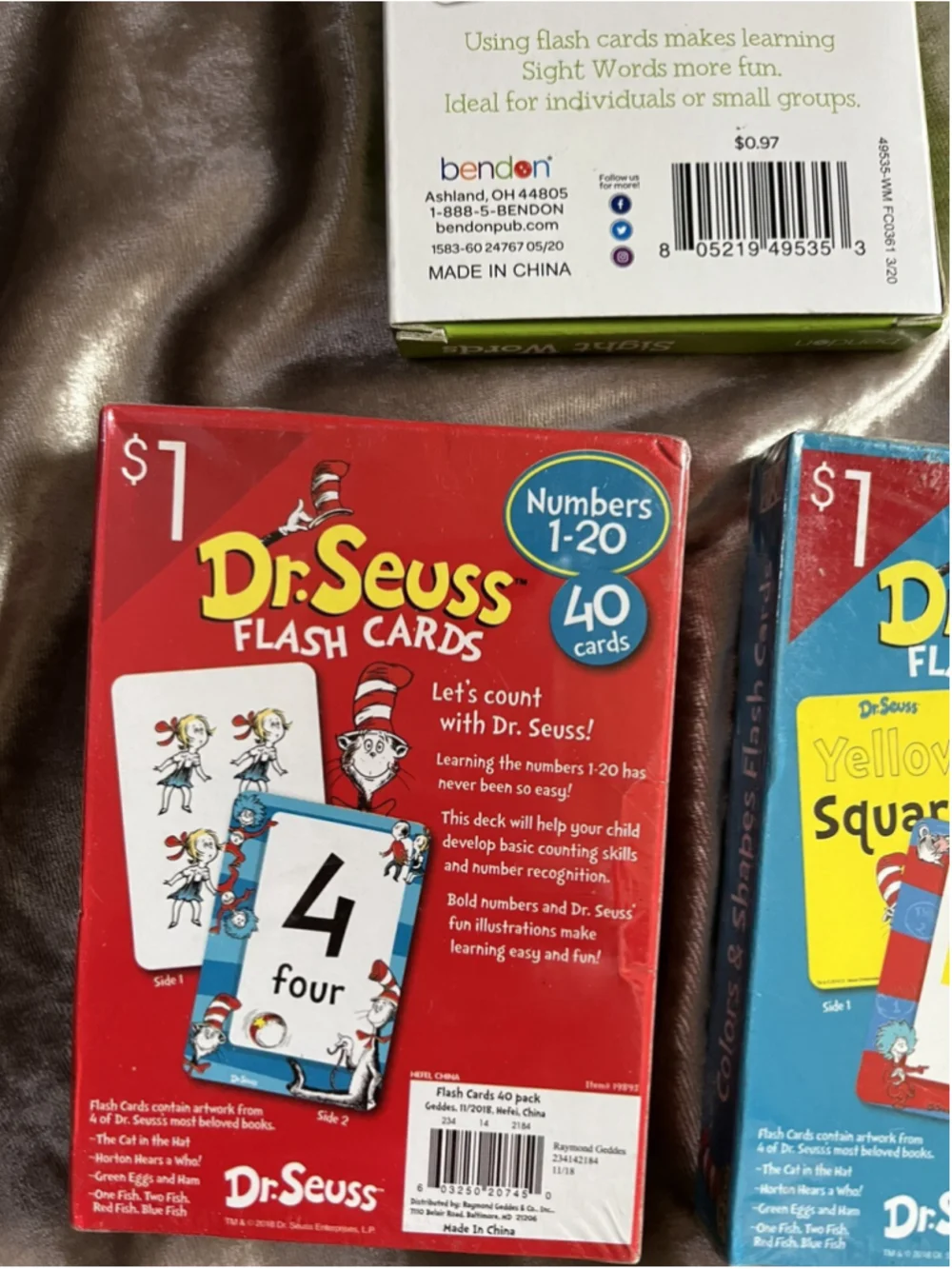 3 Dr. Seuss Flash Card Lot NUMBERS ABC’s & WORDS COLORS & SHAPES &1 SIGHT WORDS